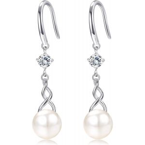 Perles Boucles D'oreilles Pendantes En Argent 925 Avec Perle D'eau Douce Véritable Et Zirconium Longues Perle De Culture Boucle D'oreille Pour Femme - Neuf