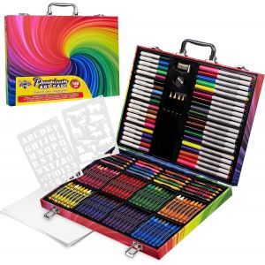 JEXNOVASHOP-Malette de Dessin Enfant Kit Dessin Coloriage Crayons de Couleur Crayons Gel Pailletés Feutres Coloriage, Cadeau Enfant (Boîte d'Art Premium - 148 Pièces) - Neuf