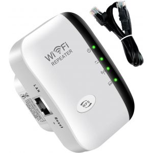 Extension WiFi, r&eacute;p&eacute;teur Internet sans fil 2024, amplificateur de port&eacute;e longue port&eacute;e, amplificateur de signal WiFi jusqu'&agrave; 3000 m&sup2; avec antennes int&eacute;gr&eacute;es, port Ethernet compatible &agrave; la maison 1 - Neuf