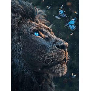 Oayew-40x50cm Diamant Papillon Lion Yeux Bleus Diamond Painting T&ecirc;te Lion Diamantmalerei L&ouml;we Broderie Animal Bricolage Peinture Diamond L&ouml;we Et Papillons ?uvres D'art Main Painting Leo - Neuf