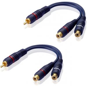 VornixorSarlshop-2XRCA m&acirc;le &agrave; double RCA femelle 15cm c&acirc;ble audio (bleu marine) - Neuf
