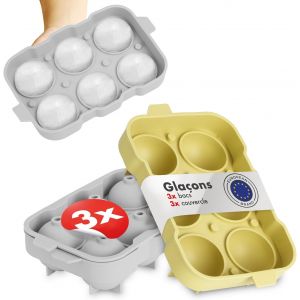 Kalanka-Lot De 3 Bacs &Agrave; Gla&ccedil;ons En Silicone - 6 Bacs &Agrave; Gla&ccedil;ons Avec Couvercle - Moule &Agrave; Gla&ccedil;ons En Silicone Sans Bpa - Moule &Agrave; Gla&ccedil;ons Rond - Gris + Gris + Jaune - Neuf