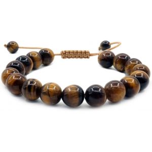 Eryi-10mm Tiger Eye Pierre Perles Tressé Réglable Main Gemstone Hommes Et Femmes Bracelet - Neuf