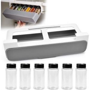 Chenquansarl-Tagère À Epices Sans Perçage Avec 6 Bouteilles, Support À Epices De Réfrigérateur, Étagère De Rangement Porte-Épices Plastique, Organisateur D'epices Pour Réfrigérateur, Cuisine, Armoire - Neuf