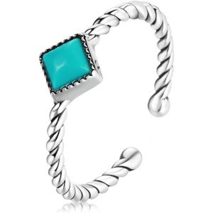 Kahfl-Bague Turquoise Argent Sterling-Bagues De Ouvertes Réglables Pierres Précieuses Carrées Bleues Vintage Boho Zircon Cubique Mode Cadeaux D'anniversaire Pour Femmes Filles - Neuf