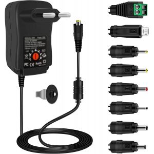 KALANKA-Adaptateur Universel 30W,Cshare AC/DC 12V 9V 7.5V 6V 5V 4.5V 3V 1A 2A Multi-Voltage Chargeur,avec 5V 2.1A USB Port et 8 DC Prises pour Bandes LED Routeur TV Box Electronics Ménages,2000mA Max - Neuf