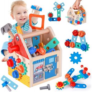 Caisse À Outils Jouet Enfant,Établi En Bois Montessori,Boîte À Outils Éducative-Cadeau Pour Garçon Et Fille De 3 À 6 Ans - Neuf