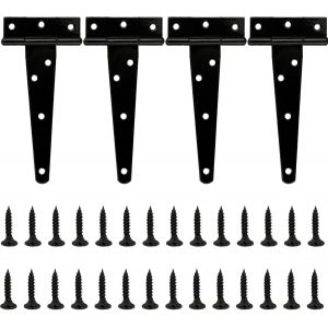 Lot de 4 charni&egrave;res en T en m&eacute;tal robuste avec vis, Quincaillerie pour abris de jardin, fen&ecirc;tres, cl&ocirc;tures, portails de grange (noir, 15,2 cm) - Neuf