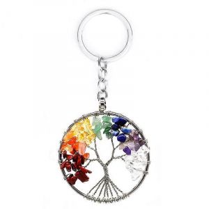 Vie Cristal Porte-Clés Pierres Précieuses Guérison Cristaux Porte-Clés Argent Id Tag Voiture Porte-Clés Chuté Pierre Perles Porte-Clés Femmes Hommes - Neuf