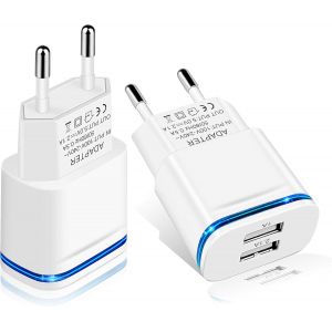 Kal-Cargador Usb, 2 Paquetes Usb Corriente Enchufe Charge De Pared 2.1a/5v Fuentes Dobles Para Iphone Xs Max Xr X 8/7/6s Plus, Samsung Galaxy/Note S8+/7 Lg 6/5, Ipad 4/3/2 Air Mini Pod, Xiaomi - Neuf