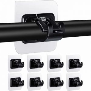Lot 8 Supports Tringle Et Rideau Tige Sans Barre De Support Fourrage Auto-Adhésif Transparent, Noir - Neuf