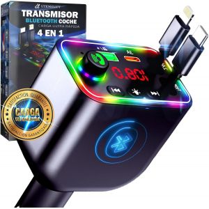 CMWX-Super Pack 2 en 1 Transmetteur FM Bluetooth Voiture + Double Chargeur Ultra Rapide | Bluetooth Voiture Mains Libres | Chargeur Voiture Charge Rapide | Accessoires Voiture - Neuf