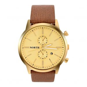 Analogique Rond Quartz Cuir Bracelet Date Lumineux Aiguilles Montre Montre-Bracelet (Cadran Dor&eacute;) - Neuf