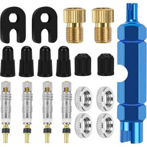 Kal-Lot De 19 Bouchons De Valve Presta Pour Vélo Avec Bouchons De Valve, Adaptateur De Valve Français, Clé De Valve, Accessoires De Vélo Pour Vélos Et Vtt - Neuf
