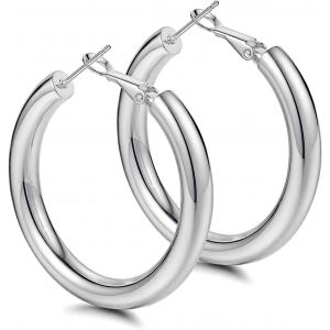 Kal-Boucles D'oreilles Créoles En Or Épais Cerceaux Légers En Tube Creux Gros Or Pour Femmes Hypoallergénique Grande Boucle D'oreille 25mm 30mm 40mm 50mm - Neuf
