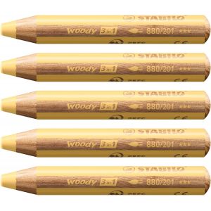 Kalanka-Woody 3in1 - Crayon De Couleur - Lot X 5 Crayons De Coloriage - Jaune Pastel - Neuf