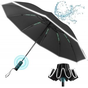 TZF-Parapluie Pliant Mini Parapluie Automatique Inversé 10 Côtes Bande Réfléchissante Compact Portable Protection Contre la Pluie et UV Interrupteur Automatique Pour Hommes et Femmes Noir - Neuf