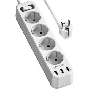 Ytfhg-Bloc Multiprise 3 Ports Usb Chargeur Et 4 Prises Européenne 4000 W Avec Interrupteur, Câble 1,5 M, Multiprise Electrique Pour La Maison Le Bureau Ou La Cuisine, Blanche - Neuf