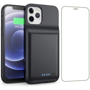 KALANKA-Coque Batterie pour iPhone 12/12 Pro, 10800mAh Externe Rechargeable, Puissant Chargeur Portable Boitier d'Extension avec Verre Tremp&eacute; pour iPhone 12/12 Pro - Noir - Neuf