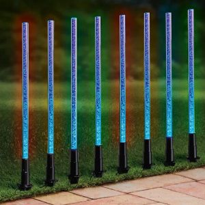 Lot De 8 Lampes Solaires Led &Agrave; Bulles &Agrave; Piquer Pour Pelouse Et Jardin, R&eacute;sistantes &Agrave; L'eau, Allumage/Extinction Automatique, 38,5 Cm - Neuf