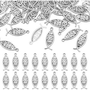 Ytseazn-120 Breloque En Alliage De Style Tibétain De 27x10mm En Forme De Poisson Jésus Pendentif En Forme De Poisson Argenté Pour La Fabrication De Bijoux De Bracelets Et De Colliers - Neuf