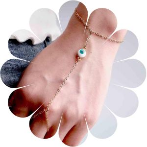 Eryi-Boho Evil Eye Bracelet Doigt Anneau D'or Bracelet Poignet Vintage Bracelet D'esclave Minimaliste Bracelet Chaîne Anneau Main Bijoux Chaîne Pour Les Femmes Et Les Filles Cadeaux Amulette (Or) - Neuf