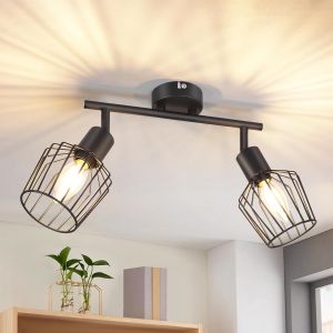 Kal-Plafonnier Industriel Noir Led - Luminaires Intérieur Vintage Lampe Plafond 2 Spots De Plafond Orientable E14 Lustre Salon Chambre Cuisine, Sans Ampoule - Neuf