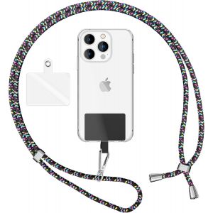 Mdy-Lani&egrave;re Universelle Color&eacute; Pour Telephone Portable, Cordon Tour De Cou Pour Smartphone, Porte Clef Chaine R&eacute;glable Avec Crochet M&eacute;tallique E Carte, Sangle Pour &Eacute;paule, Couleur:Noir Color&eacute; - Neuf