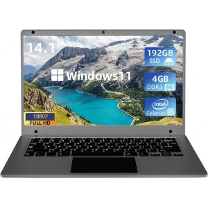 ChenQuanSarl-Pc Portable 14,1 Pouces Ordinateur Portable Win11, 4Go Ddr3 192Go Ssd, Celeron Quad Core, Fhd Ips 1920X1080, Wifi, Bluetooth 4.2 - Neuf