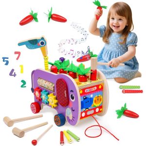 TDRFL-Jouet Bebe Montessori 1 An Fille,8 En 1 Jeux En Bois Jouet Educatif Cadeau Enfant Garcon 12 Mois 1 2 3 4 5 6 Ans Avec Xylophone,Jeu Pêche,Jeu Marteau,Jouet D'Activité Cadeau Anniversaire Noël B - Neuf