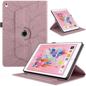Coque Compatible Avec Ipad 9.7"" 2018/2017 6th/5th Gen Flip Pu Cuir 360°Rotatif Multi-Angle Stand Housse Cover Avec Réveil/Sommeil Automatique Arbre De Vie Tablette Protection Case,Rose Gold.[F1743] - Neuf