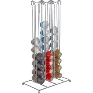 Porte-Capsules Pour Café En Métal,Support Porte-Capsules Couleur Argent,Accessoires Cuisine Pour Machine À Café,Rangement Pour 60 Capsules,2 Colonnes,18x12x37 Cm - Neuf