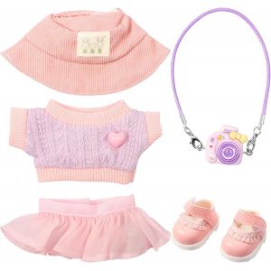 Lot de 5 v&ecirc;tements de poup&eacute;e en peluche de 15/16 cm V&ecirc;tements et accessoires Tenue tendance Comprend un pull Jupe d&eacute;contract&eacute;e Chapeau Chaussures d'appareil photo Pour anniversaire - Neuf