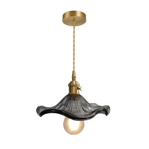 Suspension Ronde En Verre Gris Style R&eacute;tro, Interrupteur En Laiton Dor&eacute; Et Finition Cuivre, Douille E26, Id&eacute;ale Pour Un &Icirc;lot De Cuisine (Gris) - Neuf