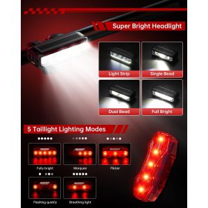 Lumiere Velo,Lampe Velo Avant Et Arriere Usb Rechargeable,Ultralégère En Aluminium Eclairage Velo Led Puissantes,Ipx5 Phare Velo Et Feu Arriere Velo Accessoires Pour Vtt,Vtc,Route.[I18] - Neuf