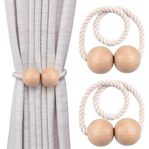 Embrasses De Rideaux Magnétiques, Lot De 2, Accessoires Pour Rideaux Magnétiques, Décoration De Rideaux, Sans Perçage, Boucle Tressée En Bois, Pour Maison, Salon, Chambre, Bureau, Hôtel - Neuf