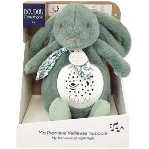 KALANKA-DOUDOU ET COMPAGNIE - Veilleuse Musicale Lapin vert sauge avec Projection d&iquest;&Eacute;toiles &iquest; Doudou Peluche avec M&eacute;lodies et Lumi&egrave;res Apaisantes &iquest; Compagnon Nuit B&eacute;b&eacute; &iquest; Id&eacute;e Cadeau Naissance - DC420 - Neuf