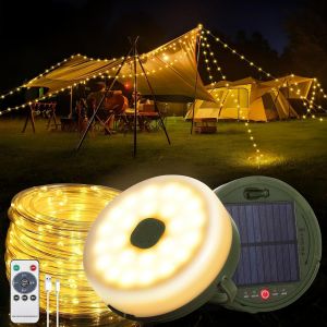 KAL-Guirlande Lumineuse Exterieure Camping,12M 130 Led Guirlande Lumineuse Escamotable,3 En 1 Solaire Guirlande Camping Extérieures,3600 Mah Guirlande Camping Avec Powerbank(Blanc Chaud) - Neuf