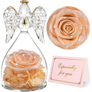 Rose Eternelle Cadeau Femme, Fleur Eternelle Ange Gardien Cadeaux Maman,Ange Figurine Cadeaux Anniversaire Femme,Cadeau Noel Saint Valentin Fete des Meres,Vraie Rose - Neuf