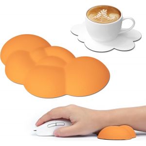 Souris Nuage Repose-Poignet Avec Sous-Verre, Repose-Poignet Clavier Ergonomique En Mousse &Agrave; M&eacute;moire Avec Massage, Support De Repos De Paume Pour Ordinateur Portable,Jeu, Bureau-Orange - Neuf