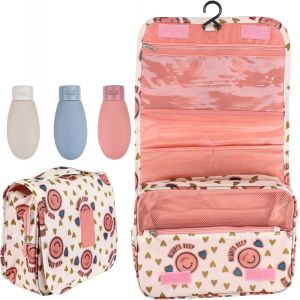 TIANYI-Trousse de voyage avec bouteilles réutilisables en cadeau - Trousse de toilette pour homme et femme - Trousse de toilette à suspendre, Smile - Rose, Cerrado: 21 * 24 * 9 - Abierto: 42 * 24 * 9 - Neuf