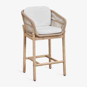Tabouret Haut De Jardin En Bois D'acacia Et Corde Tress&eacute;e Karvia Acacia Marron Clair ?65 Cm - Neuf
