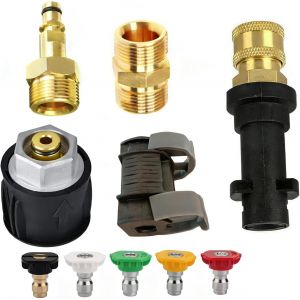 MEVRONISSHOP-Adaptateur Tuyau Raccord Rapide M22 14mm pour Nettoyeur Haute Pression Karch-S&eacute;rie K2-K7, Raccord 1/4'' Rapide avec 5 Embouts de Buse, Outil de Conversion Pistolet Nettoyage Haute Pressi - Neuf