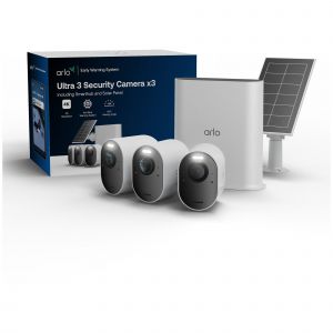 Arlo Ultra Cam&eacute;ra de s&eacute;curit&eacute; 3 4K, kit de 3 cam&eacute;ras avec panneau solaire - Neuf