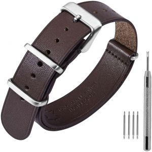 Kal-Bracelets De Montre En Cuir 18mm 20mm 22mm, Cuir De Veau Véritable, Bracelet De Montre Militaire En Une Pièce Pour Homme Et Femme - Neuf