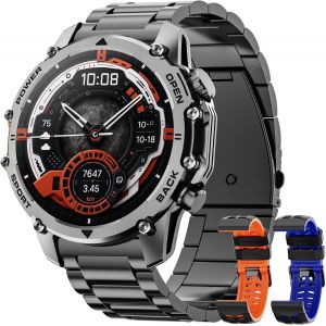 Montre Connectée Homme 1,52""Hd Écran Smartwatch, 500 Mah Batterie Et 114+ Modes Sportifs, Montre Connectée Militaire Avec Fréquence Cardiaque/Spo2/Sommeil Moniteur Et Lampe De Poche Pour Android Ios - Neuf