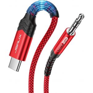 LORANKA-C&acirc;ble USB C vers 3,5mm Jack 50cm, Type C vers 3.5mm M&acirc;le Adaptateur Jack St&eacute;r&eacute;o Voiture auxiliaire Compatible avec iPhone 16 Pro Max/15 Pro Max, Galaxy S24 S23 Ultra, iPad Pro, Huawei-Rouge - Neuf