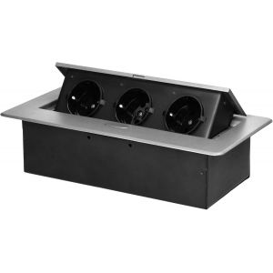 Bloc Prise Encastrable Plan de Travail avec Bord Plat et 3 prises Schuko Multiprise Bureau adaptée à la Norme Allemande Bloc Prise Escamotable (Schuko) (argent) - Neuf