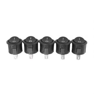 5 pcs SPST noir bouton marche / arrêt interrupteur à bascule rond AC 6A / 125V 3A / 250V - Neuf