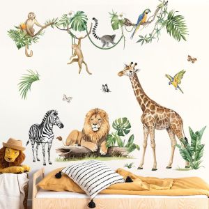 ERYI-Stickers Muraux Animaux De La Jungle Vigne Autocollant Mural Safari Lion Girafe Singe Décoration Murale Chambre Enfants Bébé Pépinière Salon - Neuf